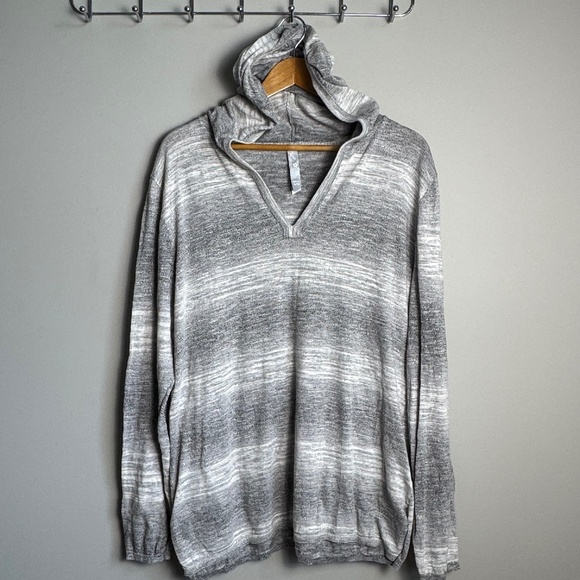 Womens Lightweight Pullover Knit V-Neck Hoodie Marled Gray Size XL Grunge School - Picture 1 of 13